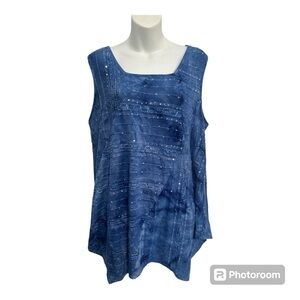 Sami & Jo blue tie dye looking embellished top size 1 X